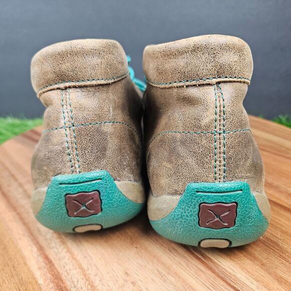 Twisted X Womens Chukka Driving Mocs 6.5 M Leather Brown Turquoise Lace Up Boots - Picture 3 of 13
